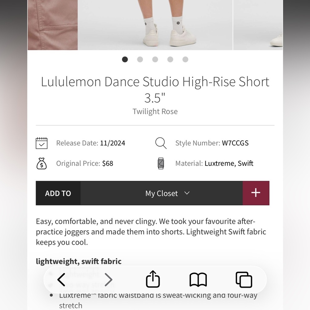 💕 Lululemon dance studio 3 1/2 inch Shorts in twilight Rose size 8 - Picture 7 of 9